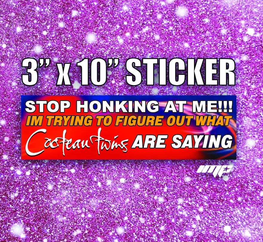 Sticker with text on a glittery purple background