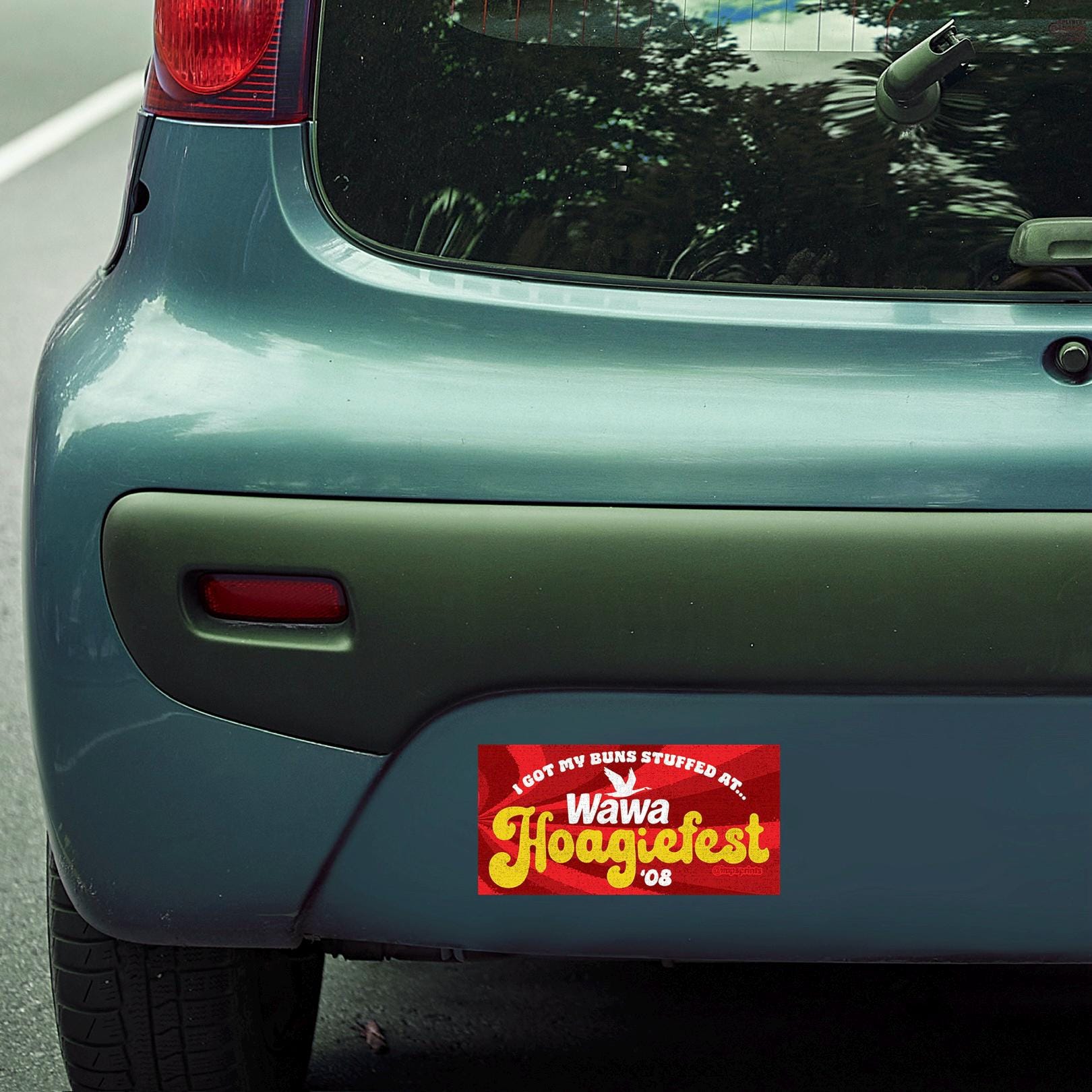 Car with a Wawa Hoagiefest sticker on the back