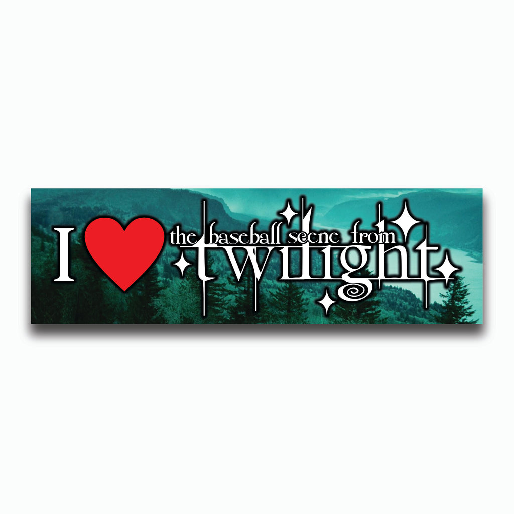 Sticker with 'I ❤️ the baseball scene from twilight' text on a green background